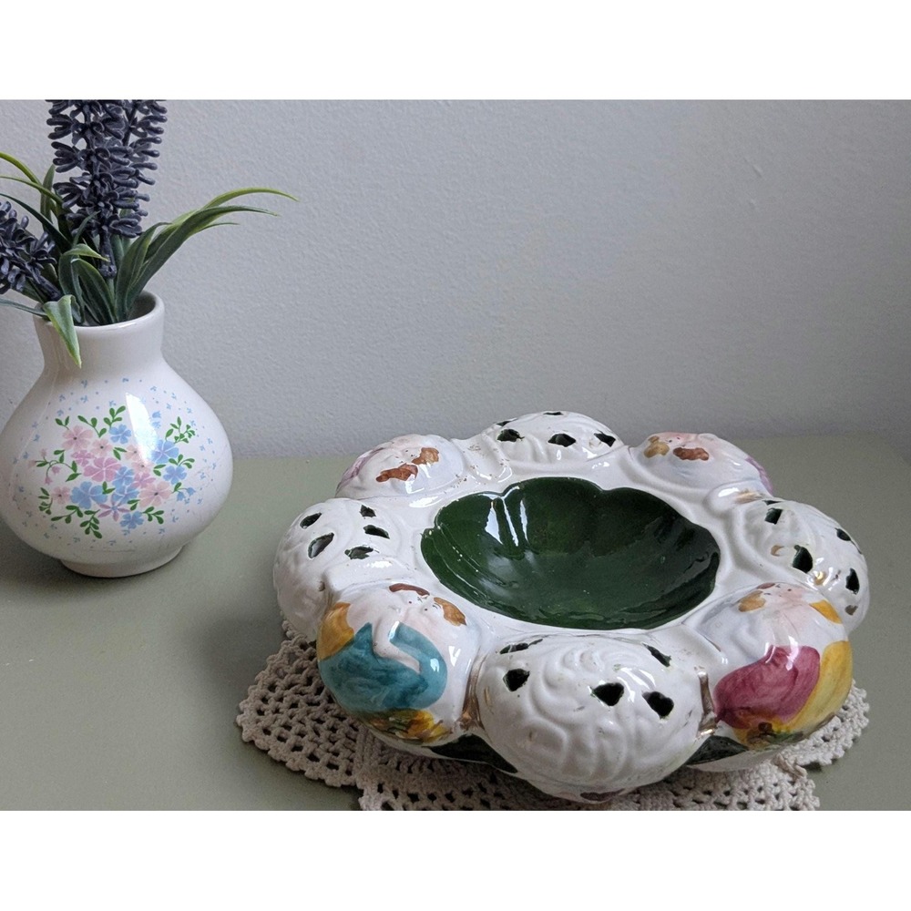 Vintage Capodimonte Italy Figural Ashtray Hand Painted Ceramic 7 Inch